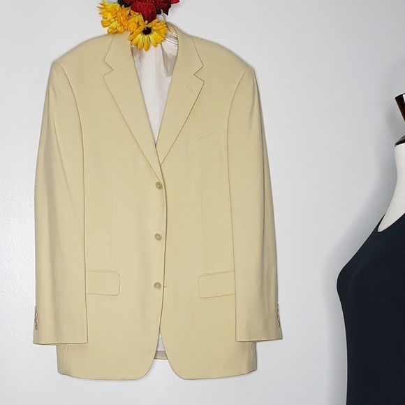 Oscar de la Renta Wool Suit Coat Jacket Cream Luxury Mens Evening Attire Holiday - Picture 5 of 13